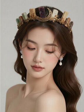 whimsical, handmade crystal quartz crown or tiara